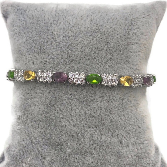CZC 925 Sterling Silver Multi Color Crystal Link Tennis Bracelet - Picture 5 of 8